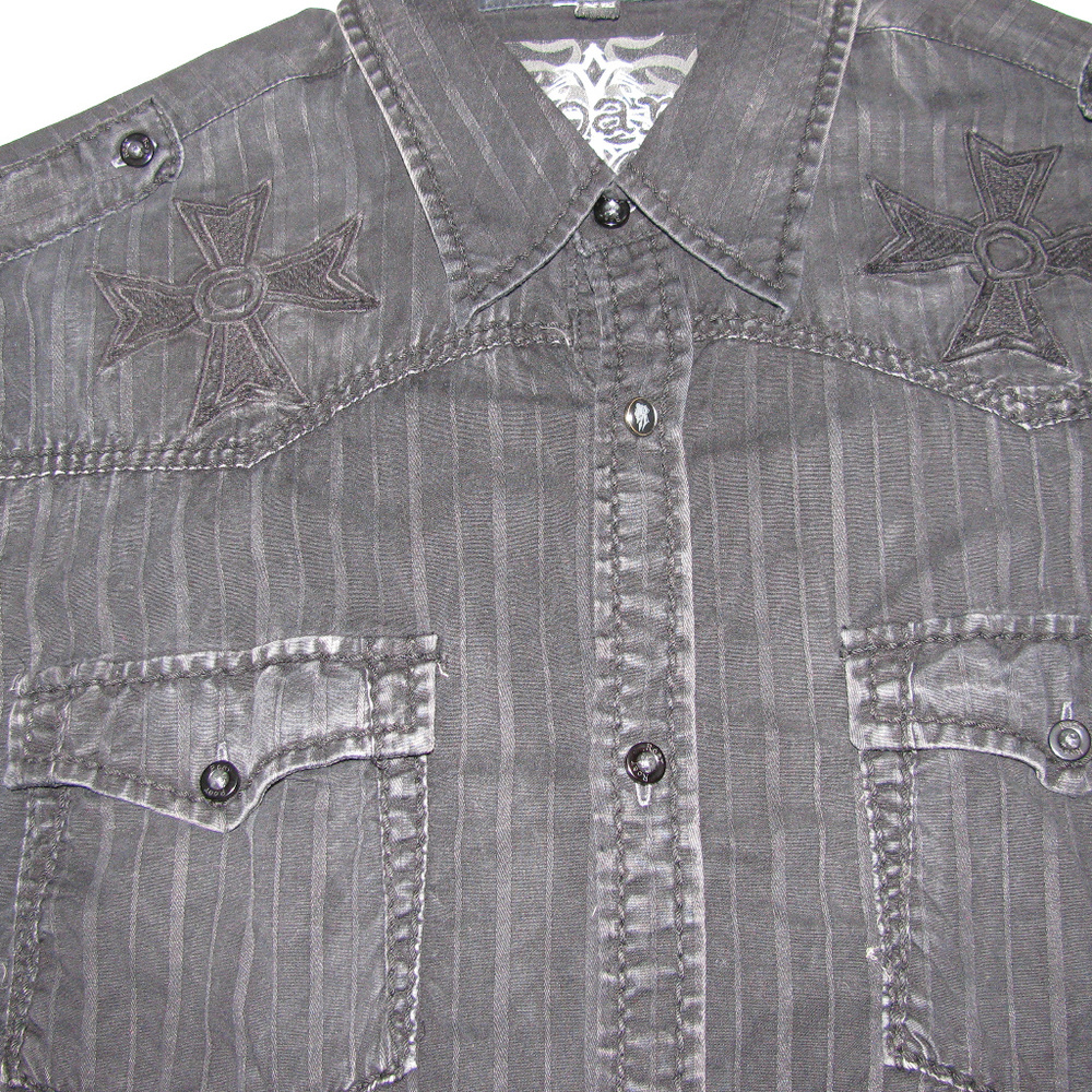 Roar SS Black Embroidered 2 sided Button up LARGE